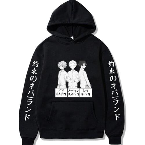 2021 Anime The Promised Neverland Hoodie Long Sleeve Loose Hip Hop Uniex Cloths