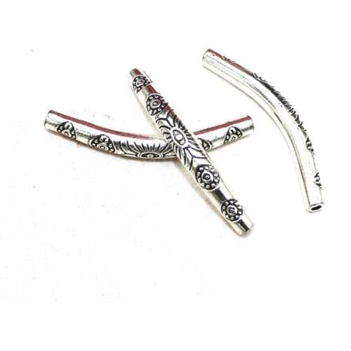 20pcs/lot 36x4.3mm Ancient Silver Metal Brass Bend Tube Round Curved Tube 2mm Hole Beads DIY Accessories For Jewelry Making