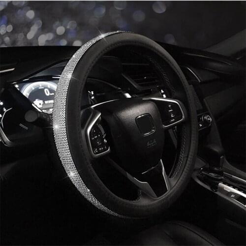 Universal Rhinestone Auto Parts PU Leather Steering Wheel Set Glass Steering Wheel Set Car Gear Cover Shoulder Cover