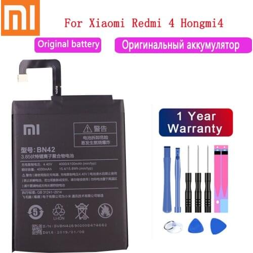 Xiao mi 100% Orginal BN42 4100mAh Battery For Xiaomi Hongmi Redmi 4 BN42 High Quality Phone Replacement Batteries+Free Tool