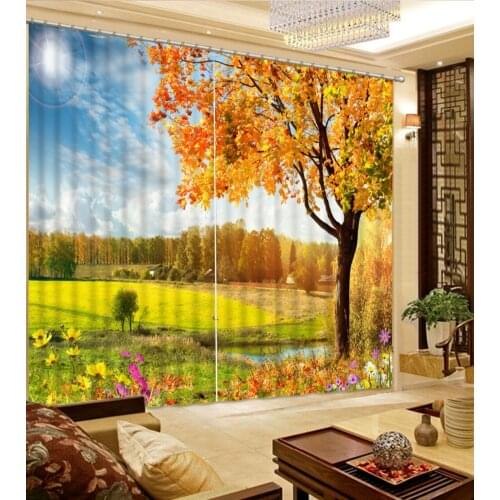 Curtains 3d for living room Photo Customize size Fashion Customized blackout window curtains golden landscape curtains