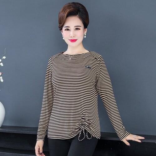 Stripe T-shirts Long Sleeve Women Tee Tops 2021 Autumn New Plus Size 5xl Middle Age Mother Camiseta