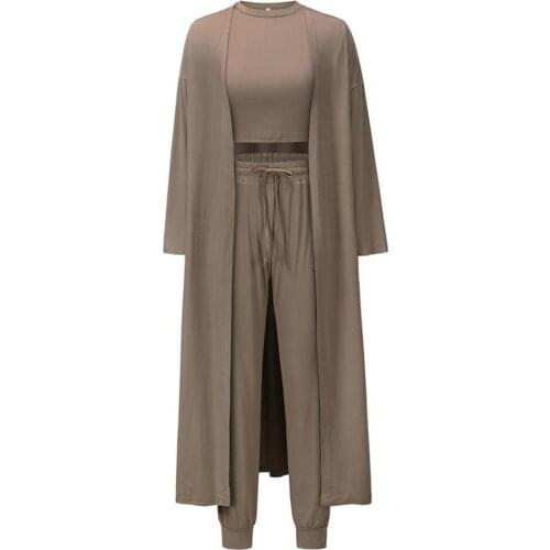 Women Pant Sets Mid Waist Long Sleeve Round Neck Casual Slim Solid Color Vest Cardigan Elastic Waist Trousers Coat Sets