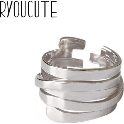 Punk Silver Color Multi-layer Geometric Irregular Rings for Women Engagement Jewelry Adjustable Finger Rings Anillos 2019