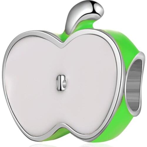 1Pcs New Cute Green Apple Pendant DIY Beads Suitable for Original Pandora Charm Bracelet Ladies Jewelry Making Gifts