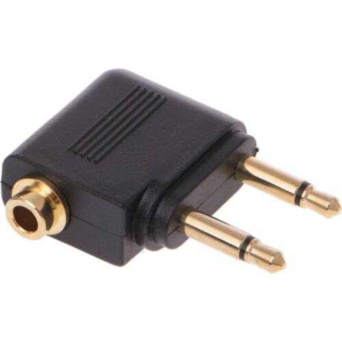 2pc Gold Nickel plated Air Plane 3.5mm Airplane Airline Headphone Mono Audio Converter Travel Jack Plug Splitter Adapter