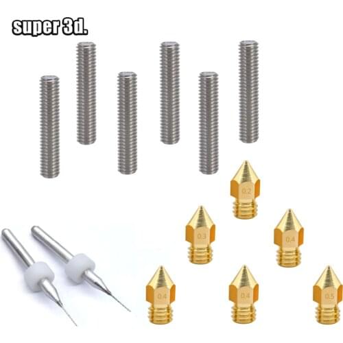 6pcs Extruder MK7/8 Nozzles 0.2-0.5/1.75+6pcs throat+ 2pcs nozzle Drill Bit kit for Reprap Anet ender 3 3D Printer Parts