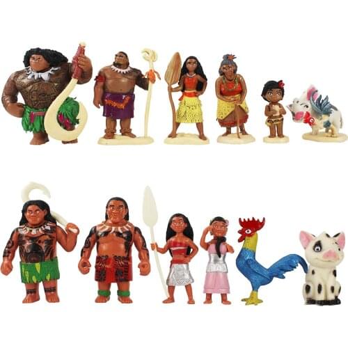 6pcs/Set 6-12cm Princess Moana Maui Chief Tui Tala Heihei Pua Action Figure Cartoon Animals Mini Model Toys Kids Gift Brinquedos