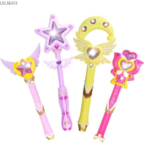 Anime Card Captor Sukura Sailor Moon Action Figure Heart Moon Star Stick Rods Magic Wand With Light and Music Toys for Children