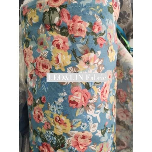 LEO&LIN Summer Breathable Thin Rose print section Light blue Color Pants leggings Pencil pants Fabric fabric 100cm