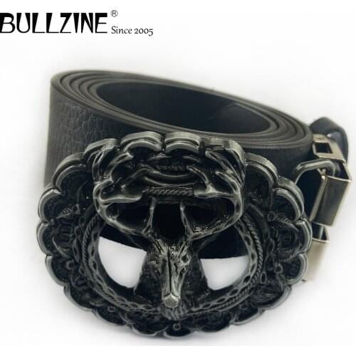 Bullzine zinc alloy retro DEER belt buckle jeans gift belt buckle Free PU belt FP-02454 drop shipping