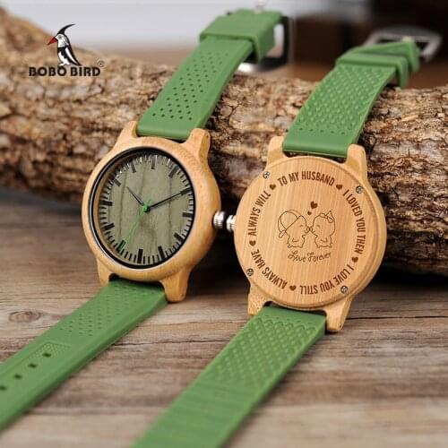 Free Engraving Personalized Lovers' Watches Men Silicone Band Wooden Quartz Wrist Watch Boyfriend Husband Present Customized
