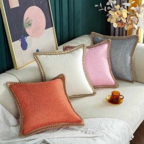 Fuwatacchi Pillow Case Solid Color Sofa Linen Throw Cushion Cover For Living Room Pillowcases Home Car Seat Chair Decor 45x45cm