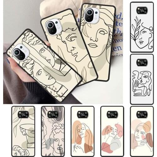 Case for Xiaomi Mi 11 Poco X3 NFC Note 10T Pro Lite for Mi 9T 9 10 CC9 A2 F1 M3 Silicon Phone Cover Aesthetic Face Line Art