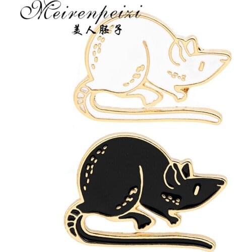 Black White Rats Enamel Pin Custom Mouse Brooches Animal Badge Bag Shirt Lapel Pin Buckle Simple Jewelry Gift for Friends