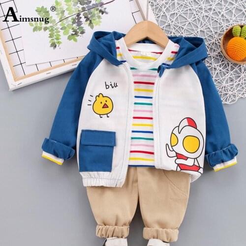 Children Hooded Two Pieces Set Boy Long Sleeve Cartoon Print Coats and Long Pants with Shirt 2021 Autumn Kids Casual 2PS Outfits