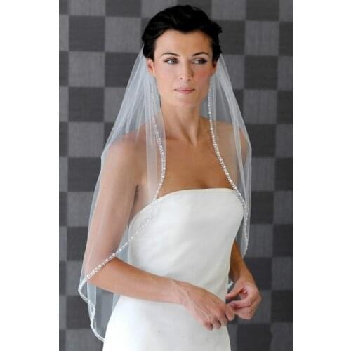 White Ivory Bridal Veil Beaded Edge Wedding Accessory Wedding Veils with Comb One Two Layer Rhinestone Pearls Edge velo de novia