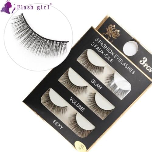 Flash Girl Hot sale 3D04 good quality 3 Pairs 100% Handmade 3D Mink False Eyelashes With Packaging Box