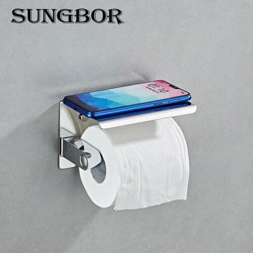 Quality Bathroom Wall Mount Phone Holder Toilet Paper Holder Stainless Steel Roll Holder Paper Shelf Bathroom Accessories BG-760