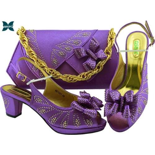 Purple Color 2019 African Shoes for Women Shoes Bag Set Evening comfortable heel Italian design Shoes with Matching Bag