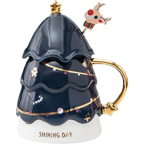 Christmas Tree Mug with Lid Creative Milk Coffee Cup Childrens Gift Coffee Cup Milk Juice Cup Childrens Christmas Gift
