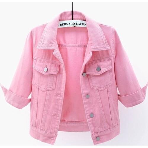 Korean Style Half Sleeve Short Denim Jackets Women Autumn Fashion Pink White Yellow Purple Outwear Slim Jeans Jacket Coat Female