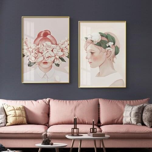 Fashion Girl Plants Floral Colorful Wall Art Canvas Painting Nordic Posters And Prints Wall Picture For Living Room Decor