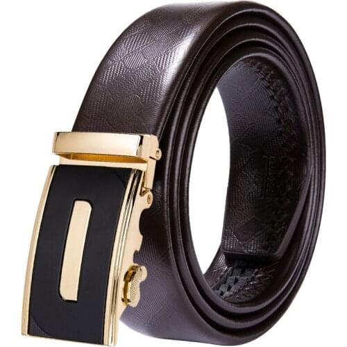 Men Belt Solid Brown Genuine Leather Belt Automatic Buckle Waist Belt for Jeans Male Belt Business Party Wedding Barry.Wang