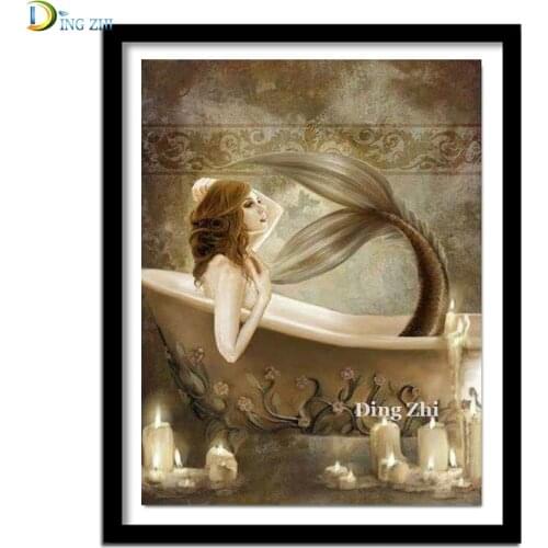 New Arrival 5D DIY Diamond Painting Mermaid Bathtub Full Square Round Cross Stitch Kits Diamonds Embroidery Mosaic Decoration