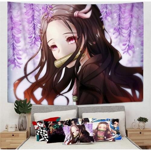 Devils Blade Japanese Anime Manga Home Fabric Wall Hanging Tapestry Demon Slayer Kimetsu No Yaiba Wall Decor Covering Tapestry