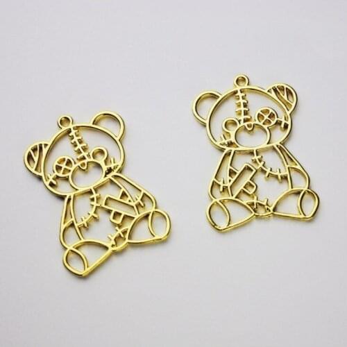 NEW 5pcs Halloween toy bear Metal Frame Pendant Gold Charm Bezel Setting Cabochon Setting UV Resin Charm Jewelry Findings