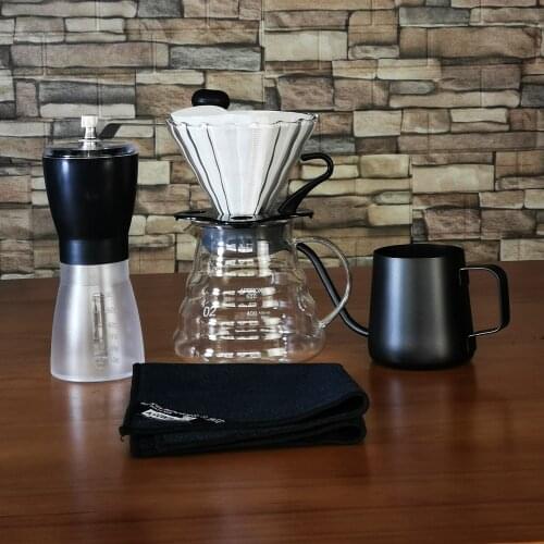 New Household V60 Coffee Dripper Paper Set Coffee Filter Glass Coffee Pot 600ml Mini Grinder Coffee Kettle