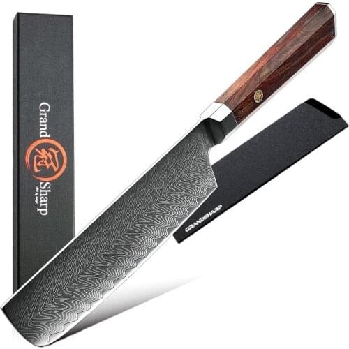 6.5 Inch Nakiri Knife VG10 Janpanese 67 Layers Damascus Steel Kitchen Knife Gyuto Cleaver Knives Vegetable Tools GRANDSHARP