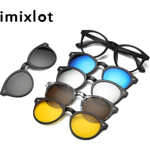 IMIXLOT Polarized Magnetic Glasses 5 Pieces Clip On Sunglasses Spectacle Frame Men Women Male Driving Myopia Optical