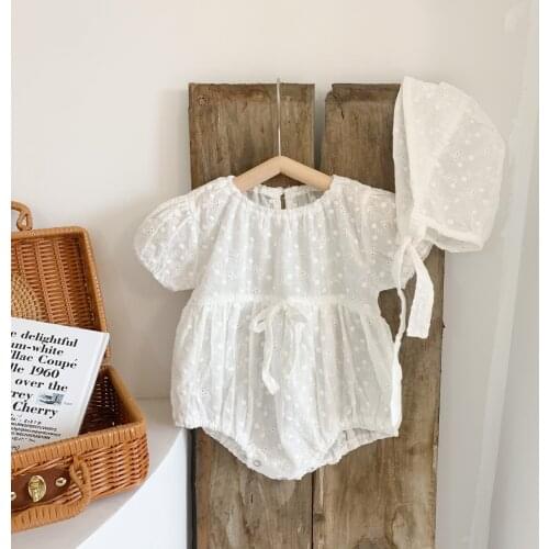 0-3T Newborn Kid Baby Girls Clothes Summer Short Sleeve Lace Bodysuit Elegant Cute Sweet Cotton Jumpsuit Body Suit White Outfit