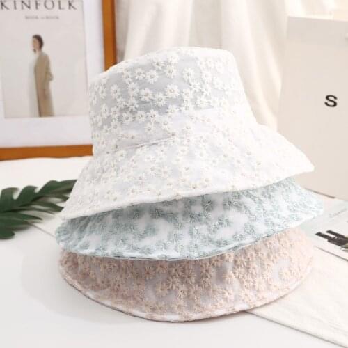 Women Panama Lace Transparent Embroidered Bucket Hat Girl Flower Sun Hat Korean Fisherman Cap Japanese Beach Solid Basin Caps