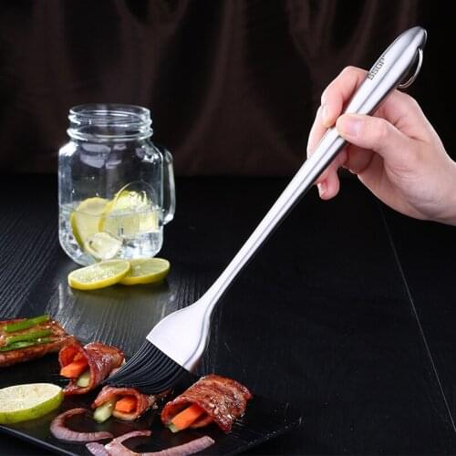 Stainless Steel Handle Oil Brush BBQ Silicone Bristles Bakeware Barbecue Pastry Basting Seasoning Clear Baking Tool 2pc/lot