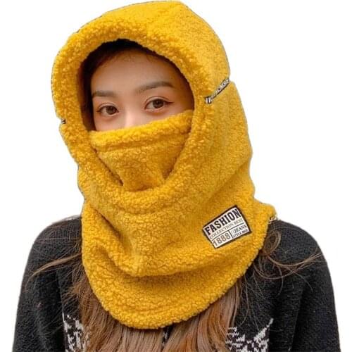 Autumn Winter New Women Warm Cap Outdoor Hooded Collar Head Cover Thick Plush Velvet Mask Scarf One Piece Hat
