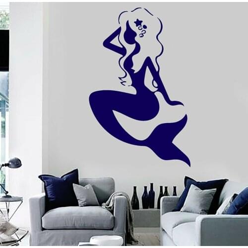 Mermaid Vinyl Wall Decal Fantasy Art Girl Kids Bedroom Bathroom Home Decor Nursery Wall Stickers Waterproof Sexy Mural S1202