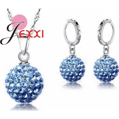 Jewelry High Quality Factory Price Fashion Wholesale Austrial Crystal Colorful 925 Sterling Silver Necklace&Earring Sets