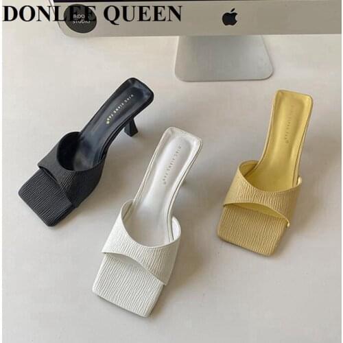 New Brand Peep Toe Slippers Women Slip On Slide Elegant Mule Shoes Thin High Heel Sandal Leisure Flip Flops Sandalias Mujer 2021