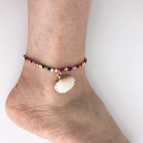2019 KBJW Original New Arrival Bohemain Multi-Color Beads Anklet Seashell Gold Color Filled Pendant Ankle for Women