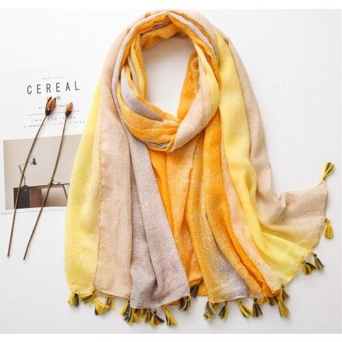 Ladies Fashion Lurex Ombre Tassel Viscose Shawl Scarf Women Luxury Brand Gradient Wrap Pashmina Stole Bufanda Muslim Hijab Snood