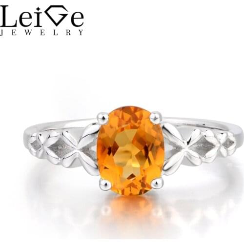 Leige Jewelry Natural Citrine Ring Anniversary Ring Oval Cut Gemstone Yellow Gems Real Solid 925 Sterling Silver Gifts for Women
