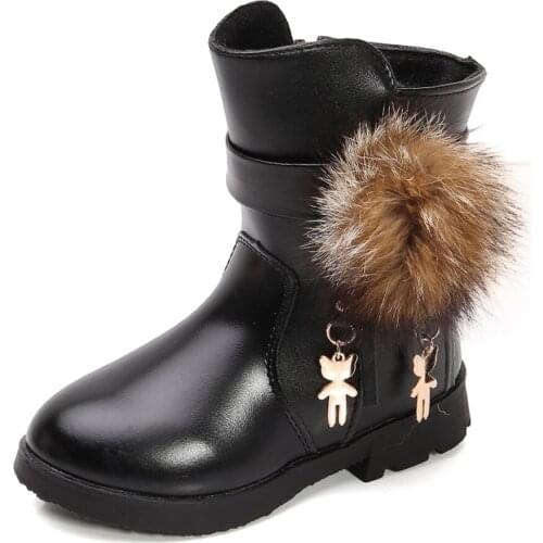 Girls Snow Boots Kids Ankle Boots Sweet Villain Pendant Crystal Fluffy Smooth Fur Hairy Warm Thick Cotton Children Winter Boots