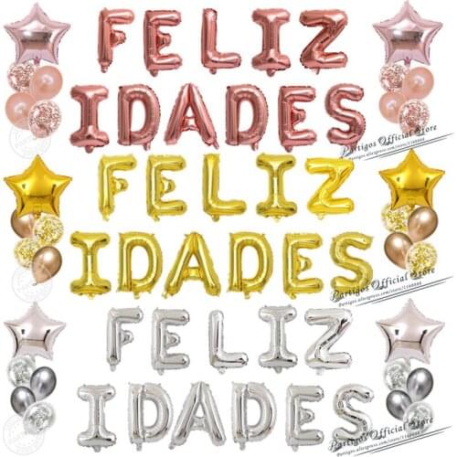1set FELIZ IDADES letters balloons 16inch foil letter Spainish new years balloons ceremony supplies birthday party decor globals