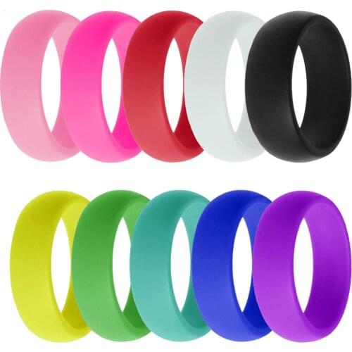 8mm New 10pcs Multi Color Environmental Sport Movement Solid Unisex Silicone Cool Rings Couples Flexible Rubber Rings Gift