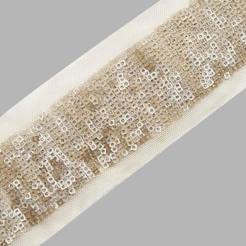 2yard Lace Beaded Light Gold Sequin Ribbon Trim Applique Band Lace Motifs Venise Scrapbooking Clothes Sewing Accessory