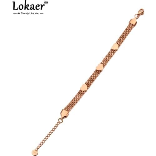 Lokaer Trendy Multi-layer Stainless Steel 3Pcs Heart Charm Bracelets For Women Girls Bohemia Beach Chain Link Jewelry B20095