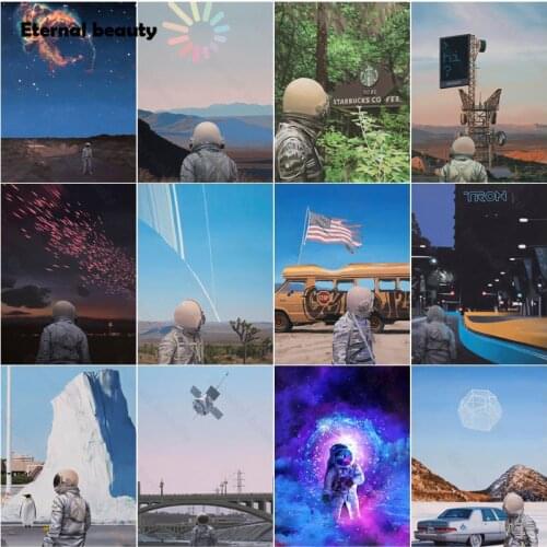 5D Diy Diamond Painting Astronaut Series and Sky Scenery Full Round Square Drill Diamond Embroidery Portrait Mosaic Needlework